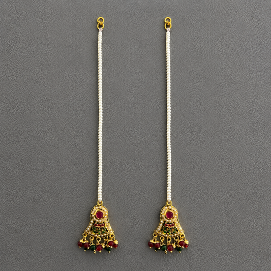 Heritage Jadau Gold Plated Necklace & Earring Set | Multi-Strand Pearls