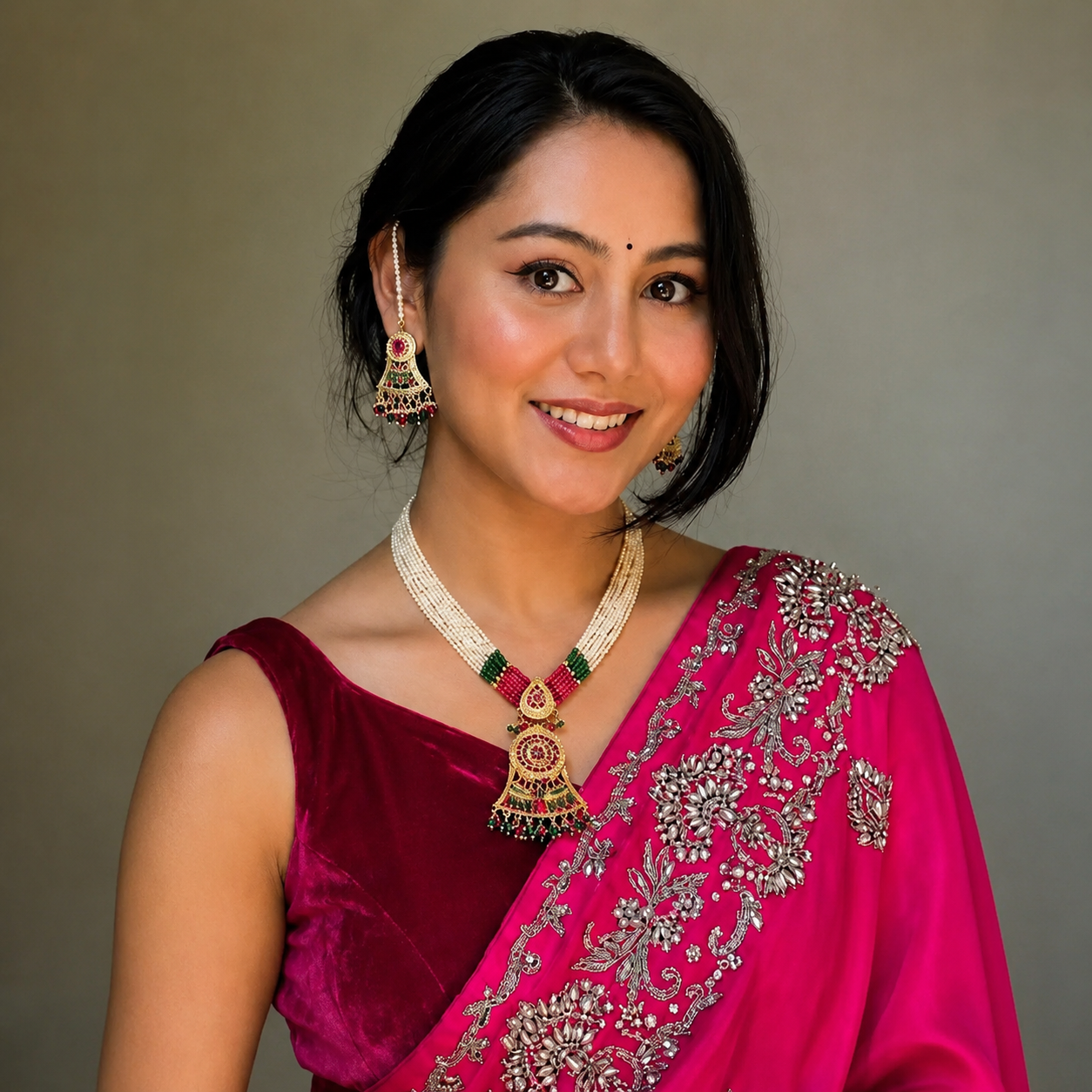 Heritage Jadau Gold Plated Necklace & Earring Set | Multi-Strand Pearls