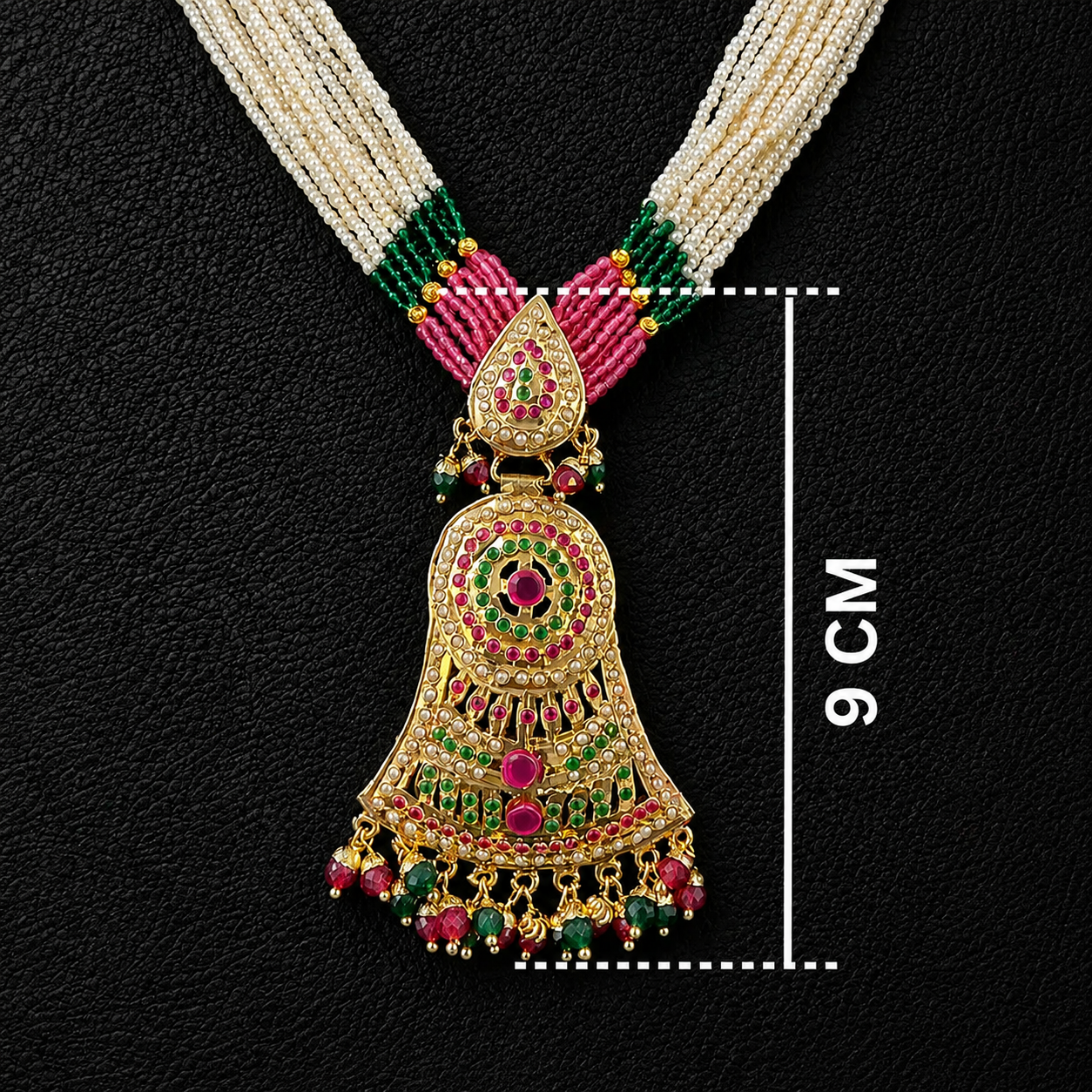 Heritage Jadau Gold Plated Necklace & Earring Set | Multi-Strand Pearls