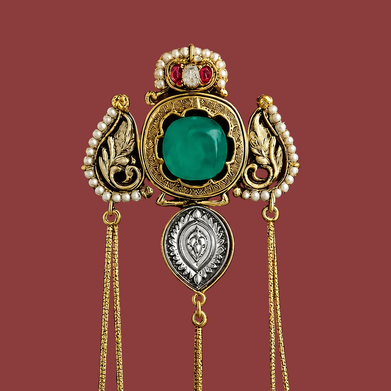 Kashmiri Style Dual-Tone Long Chain Jhumkis with Emerald Stones