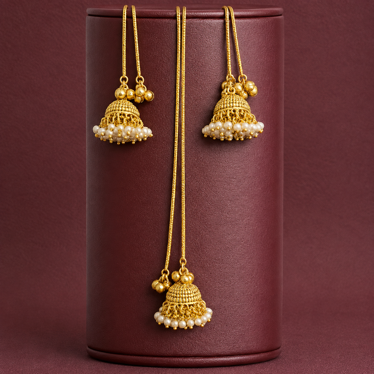 Kashmiri Style Dual-Tone Long Chain Jhumkis with Emerald Stones