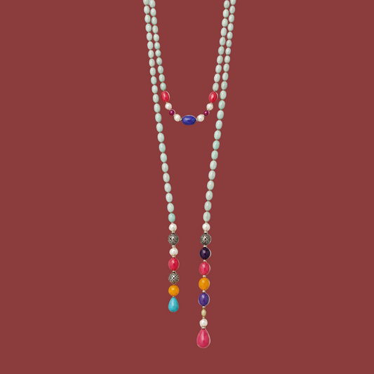 Boho Real Gemstone Beaded Lariat Necklace