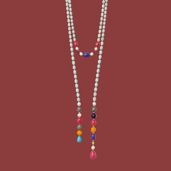 Boho Real Gemstone Beaded Lariat Necklace