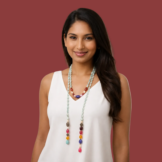 Boho Real Gemstone Beaded Lariat Necklace