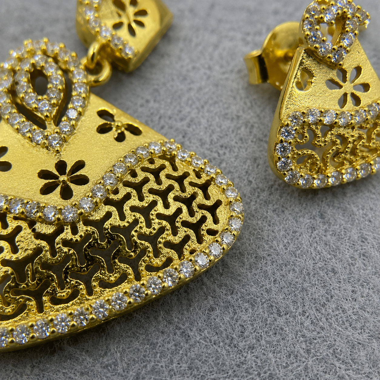 Floral Cutwork American Diamond Gold Plated Necklace And Earrings Set