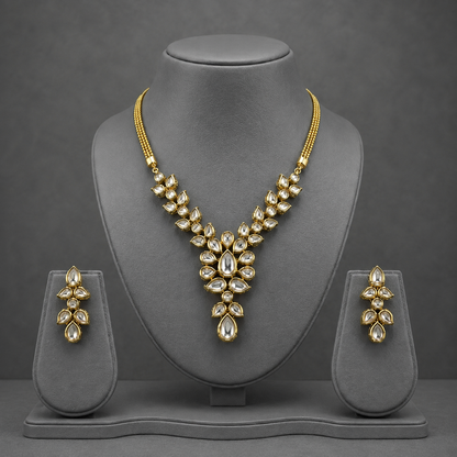 Royal Kundan Polki Necklace & Drop Earrings Set