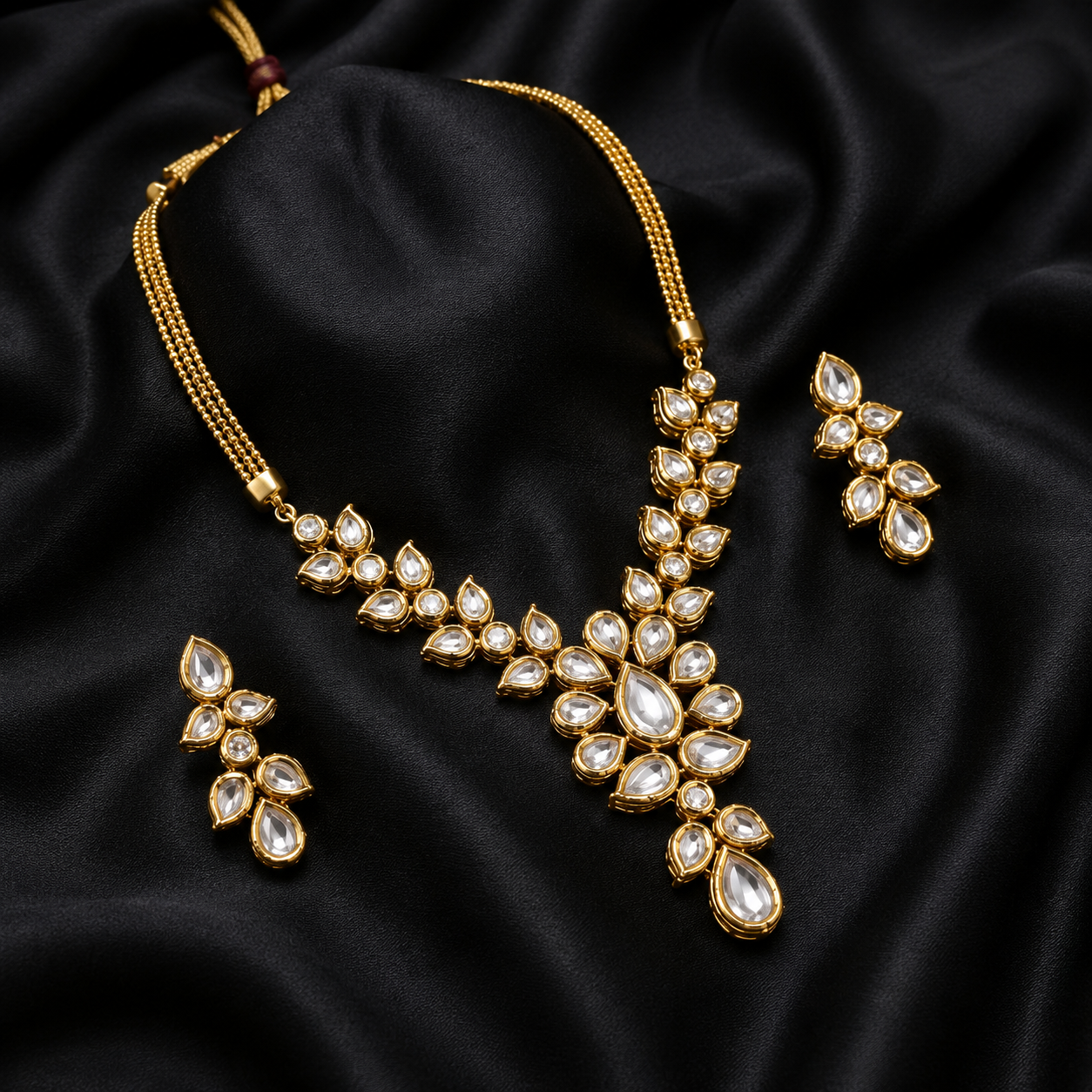 Royal Kundan Polki Gold Plated Necklace And Drop Earrings Set