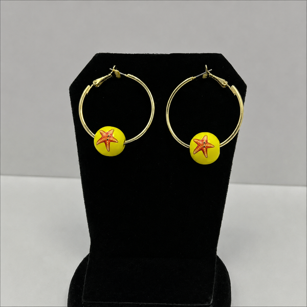 Yellow Starfish Charm Hoop Earrings | Beach & Haldi Jewelry