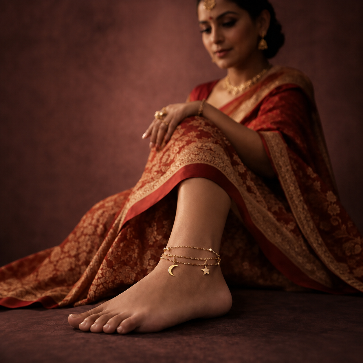 Layered Gold Moon And Star Anklet | Tarnish Resistant Minimalist Foot Jewelry