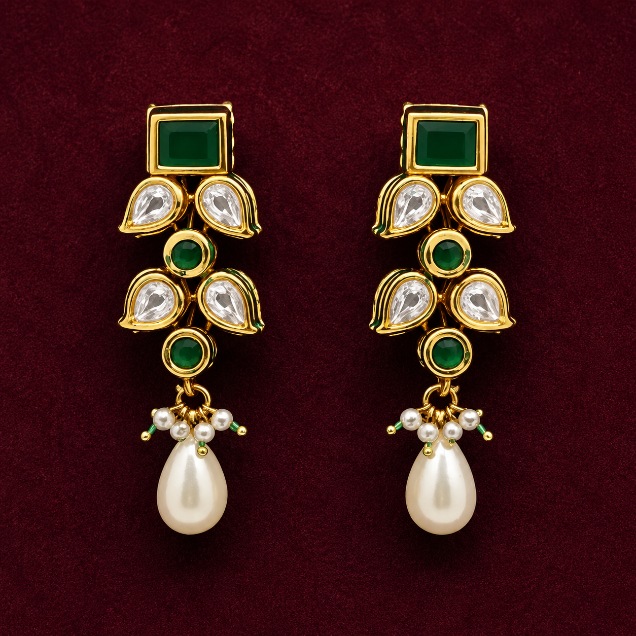 Royal Emerald Kundan Pearl Choker Set | Handcrafted Gold Polished