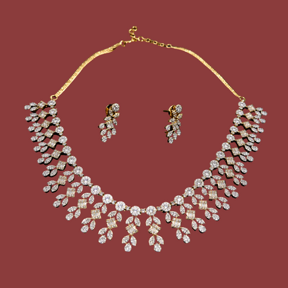 Premium Gold-Plated AD Crystal Bridal Fringe Necklace Set