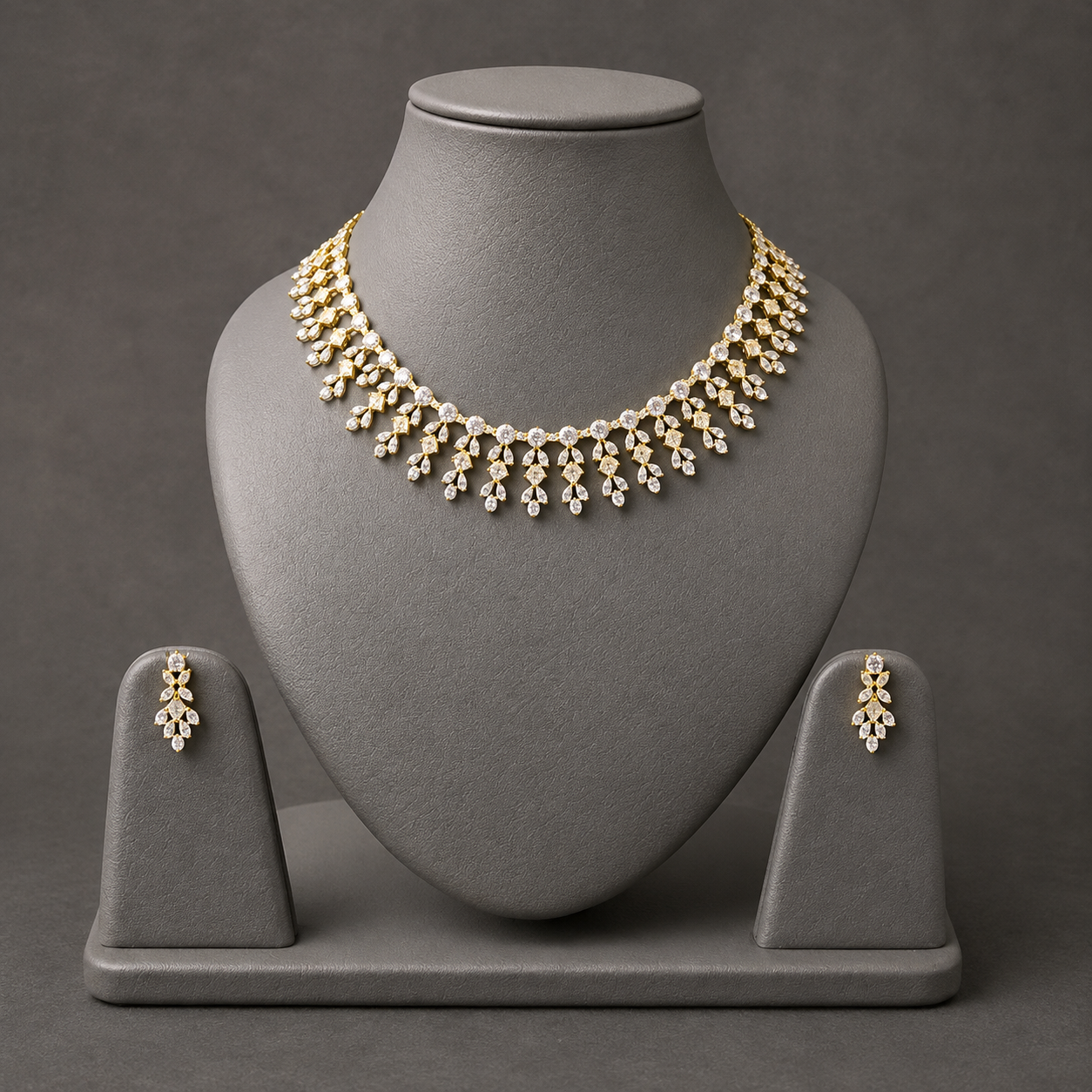Elegant Bridal CZ Diamond Necklace Set - Marquise Leaf Motif Jewelry Set for Weddings