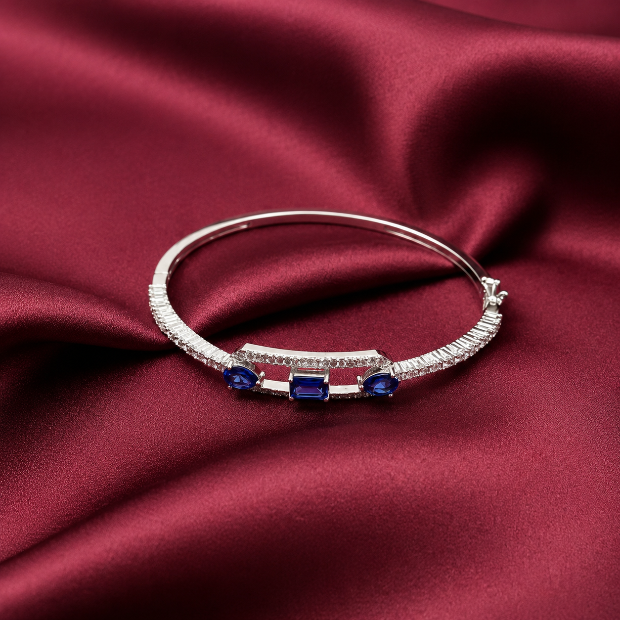 Blue Sapphire Cz Bracelet | White Gold Finish