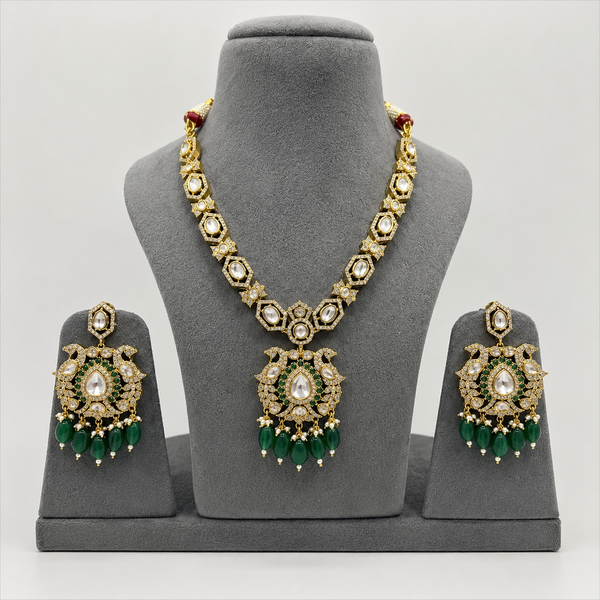 Royal Emerald Kundan Polki Bridal Set with Chandelier Earrings