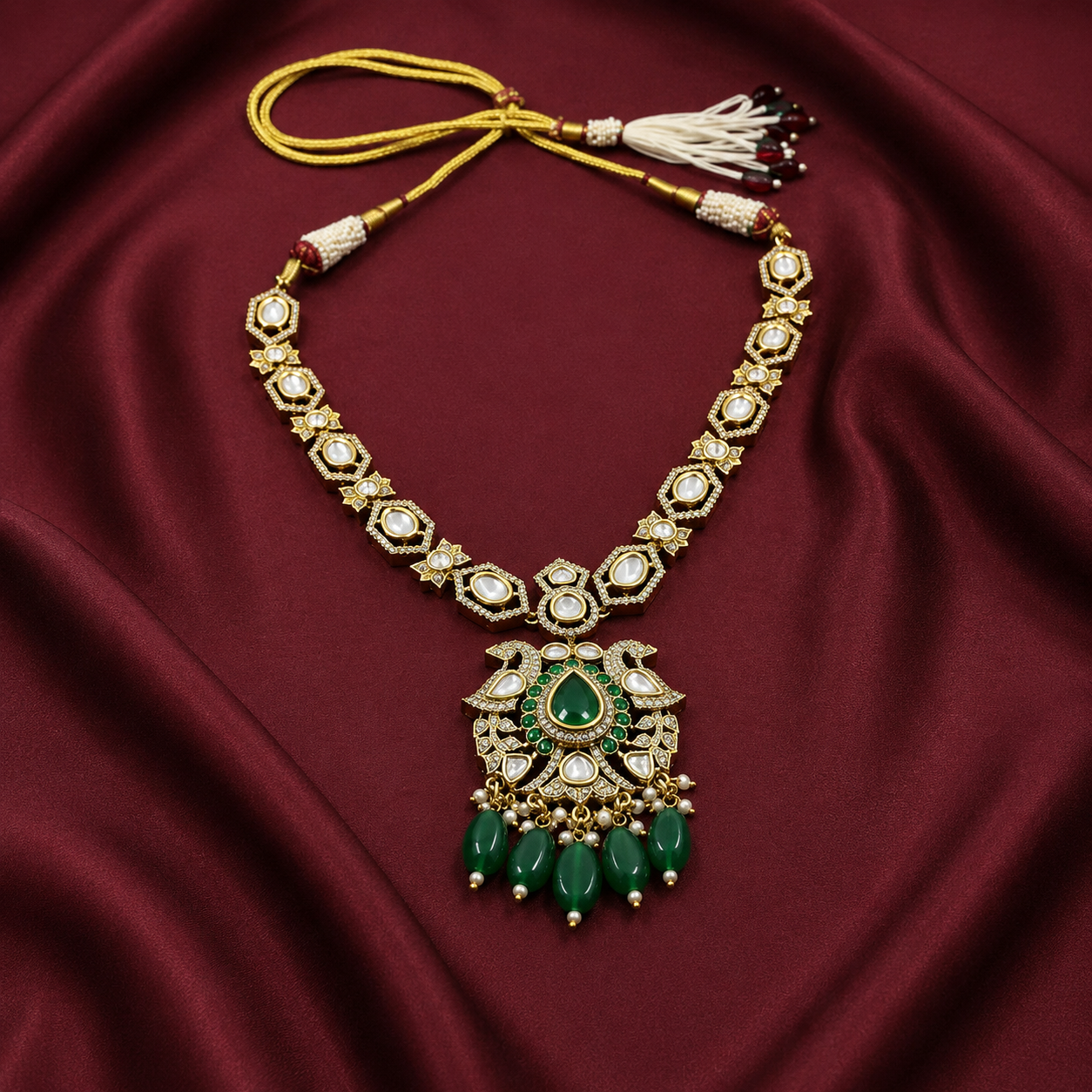 Royal Emerald Kundan Polki Bridal Set with Chandelier Earrings