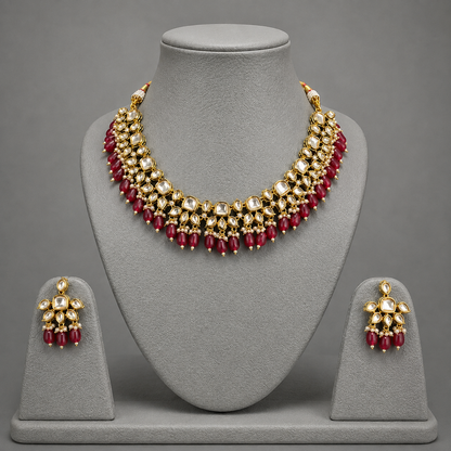 Premium Uncut Kundan & Ruby Choker Necklace Set