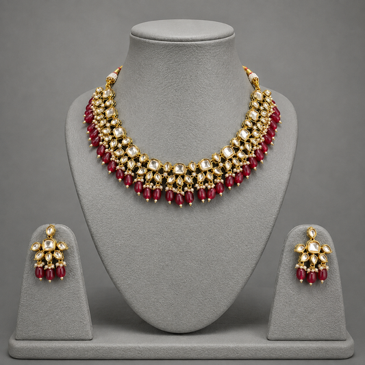 Premium Uncut Kundan & Ruby Choker Necklace Set
