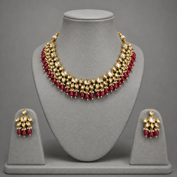 Premium Uncut Kundan & Ruby Choker Necklace Set