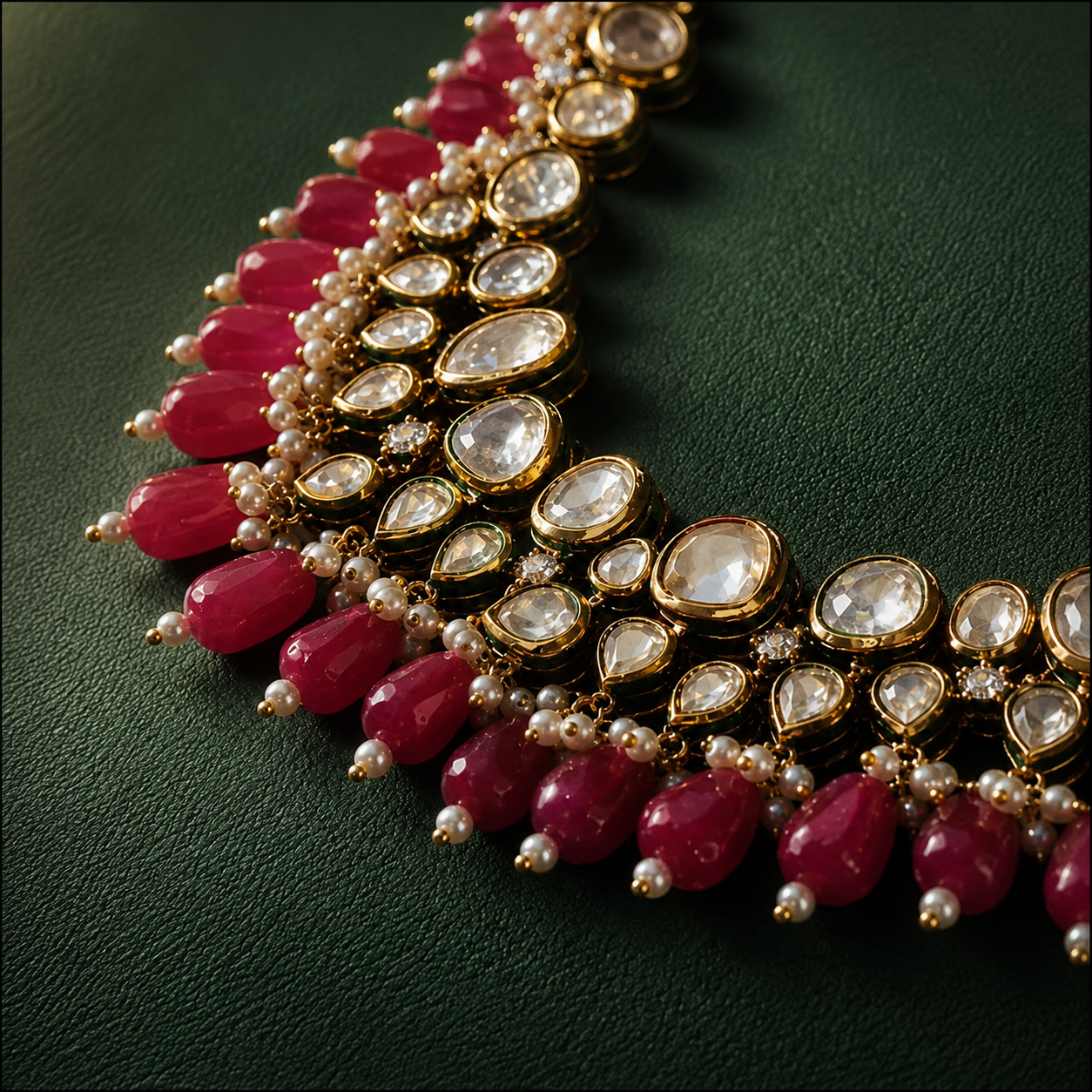 Premium Uncut Kundan & Ruby Choker Necklace Set