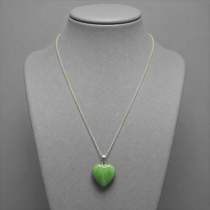 Green Aventurine Heart Pendant Necklace | Natural Stone Love Charm With Dual Tone Anti Tarnish Chain
