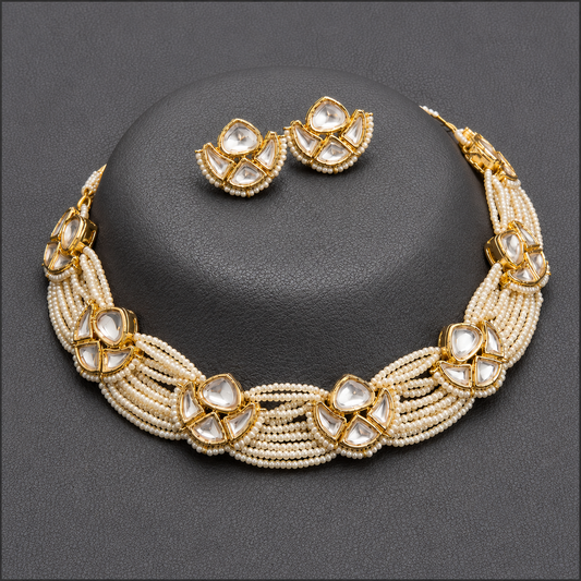 Royal Braided Pearl Kundan Choker Set With Floral Stud Earrings | Handcrafted Bridal Jewelry
