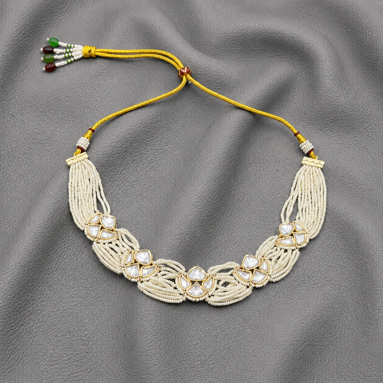 Royal Braided Pearl Kundan Choker Set With Floral Stud Earrings | Handcrafted Bridal Jewelry
