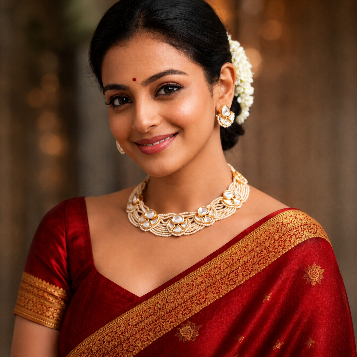 Royal Braided Pearl Kundan Choker Set With Floral Stud Earrings | Handcrafted Bridal Jewelry