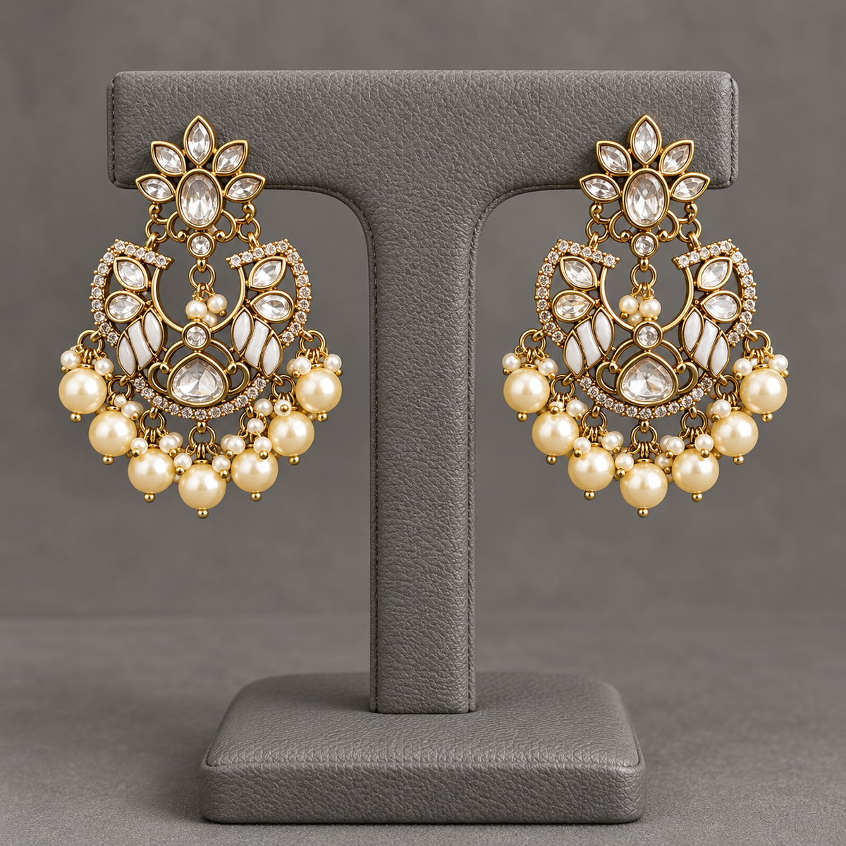 Premium Kundan & Pearl Statement Chandbali Earrings with Pearl Drops