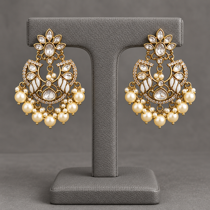 Premium Kundan & Pearl Statement Chandbali Earrings with Pearl Drops