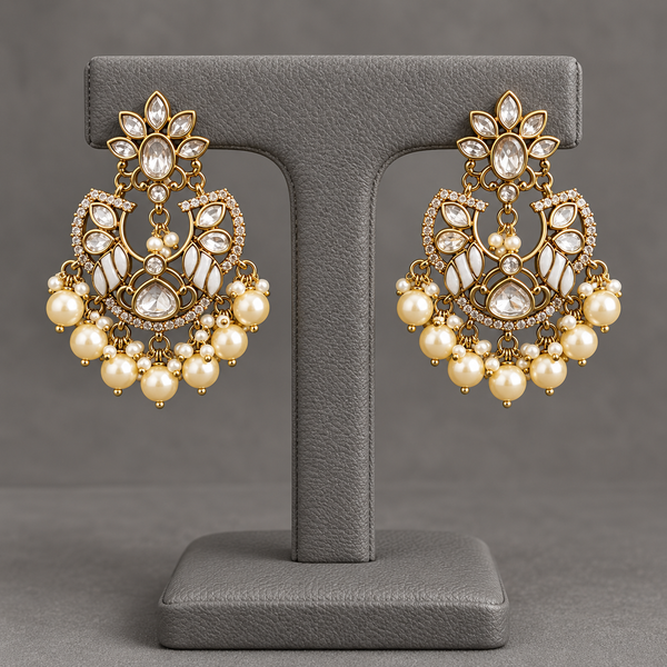 Premium Kundan & Pearl Statement Chandbali Earrings with Pearl Drops