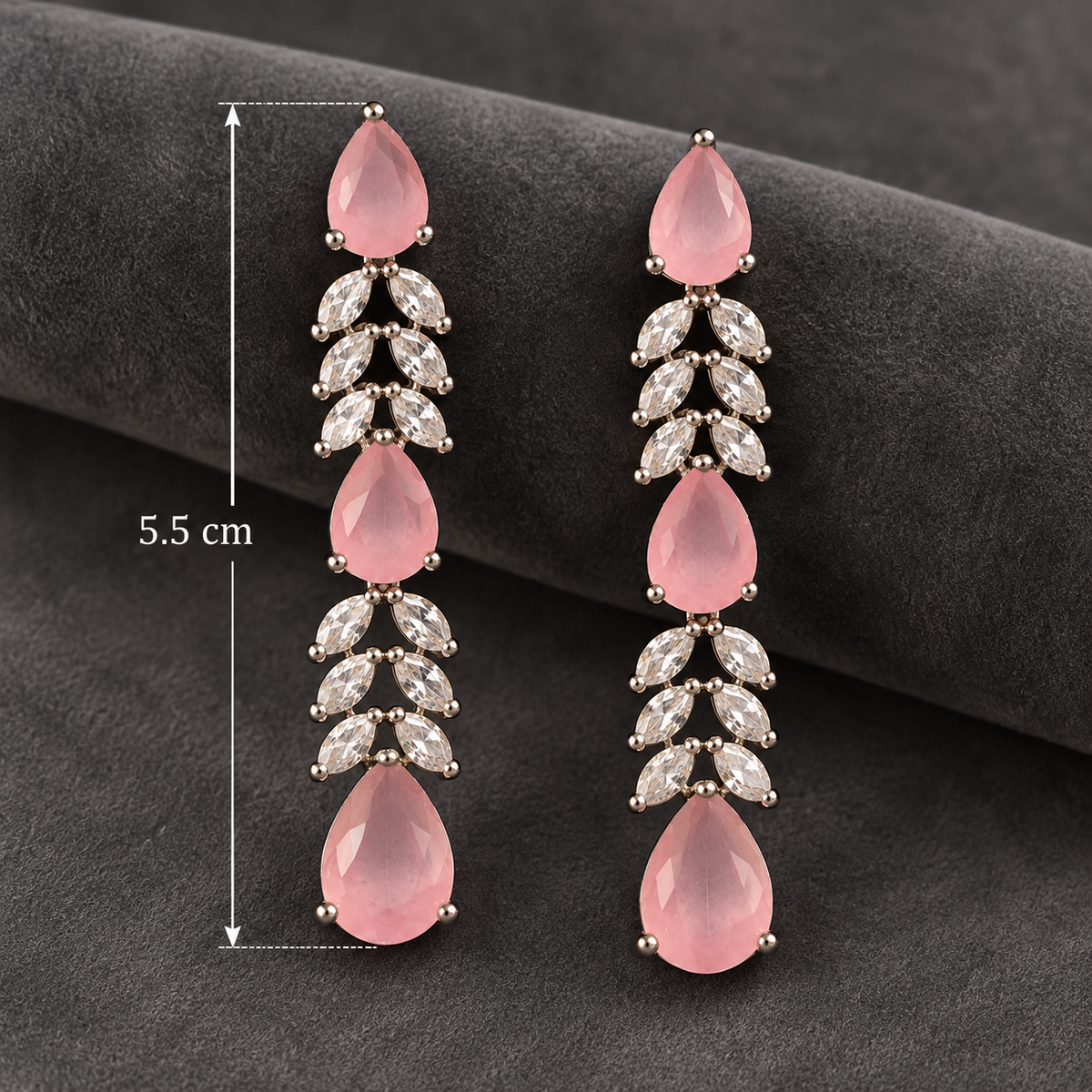 Premium Silver-Plated American Diamond CZ Pink Teardrop Dangle Earrings