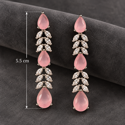 Premium Silver-Plated American Diamond CZ Pink Teardrop Dangle Earrings