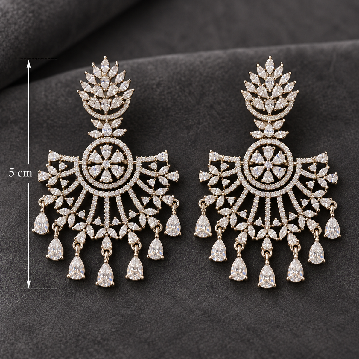 Premium American Diamond CZ Silver-Toned Statement Chandbali Earrings