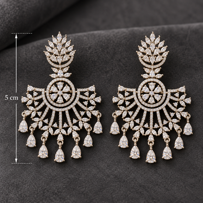 Premium American Diamond CZ Silver-Toned Statement Chandbali Earrings