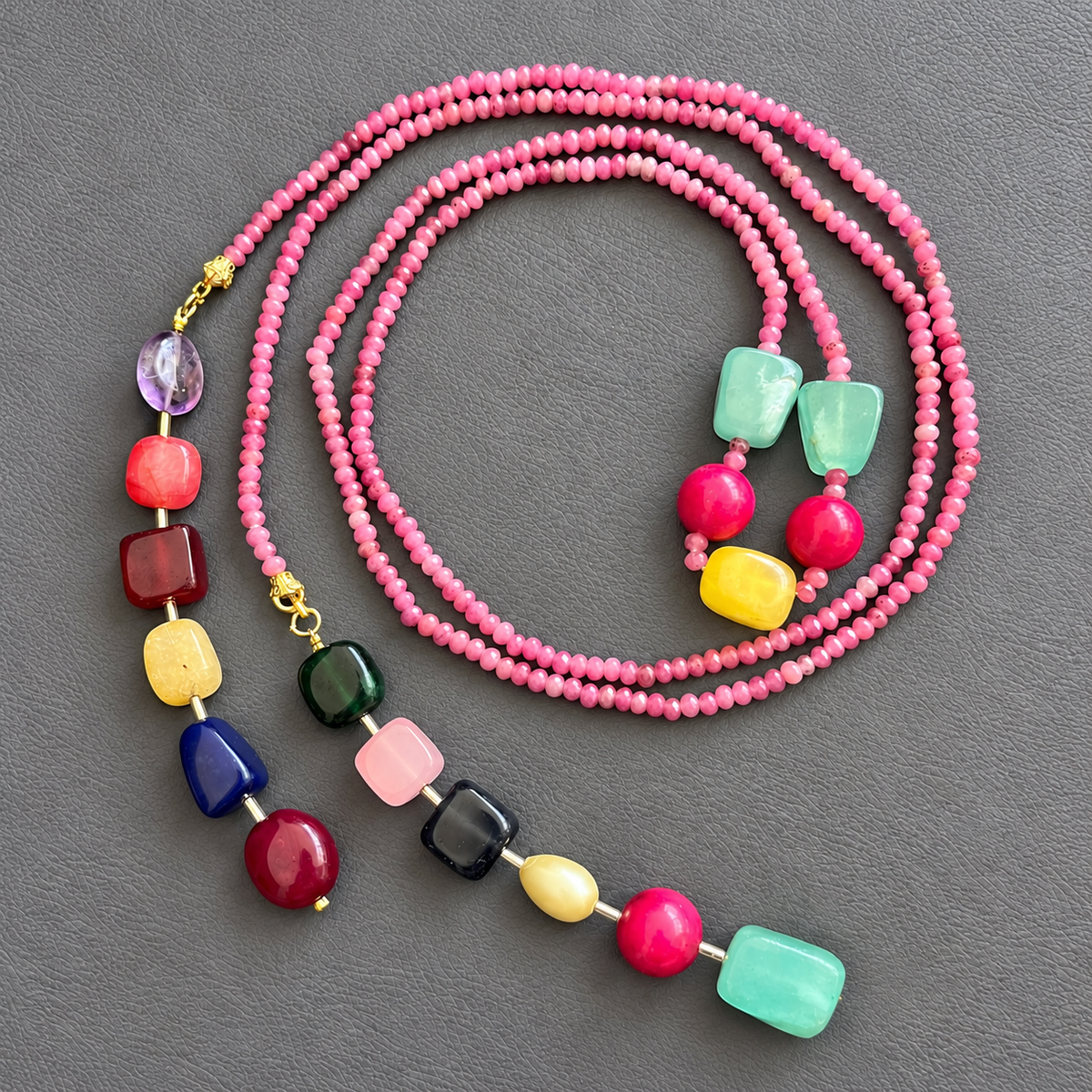 Multicolor Lariat Necklace & Earrings Set | Statement Stone Jewellery Set