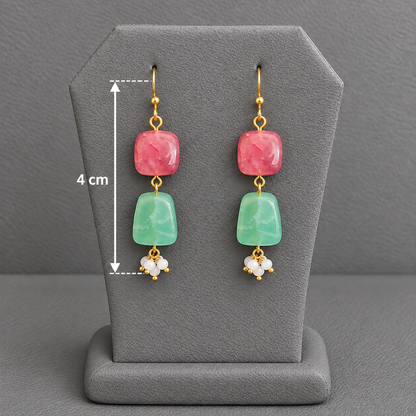 Multicolor Lariat Necklace & Earrings Set | Statement Stone Jewellery Set