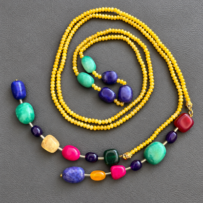 Multicolor Semi-Precious Stone Lariat Necklace Set