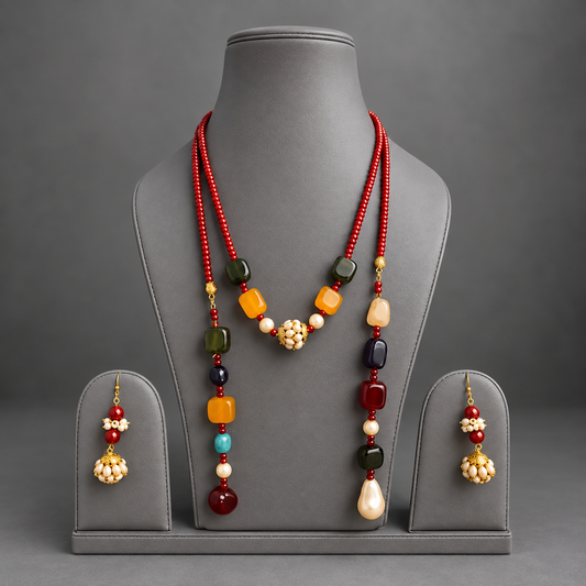 Bohemian Style Multi-Stone Handcrafted Gemstone Lariat Set