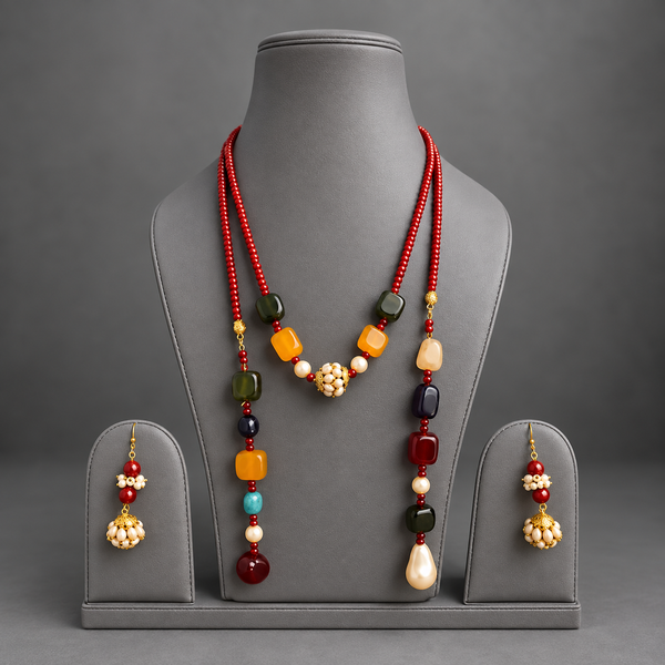 Bohemian Style Multi-Stone Handcrafted Gemstone Lariat Set