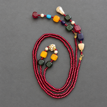 Bohemian Style Multi-Stone Handcrafted Gemstone Lariat Set