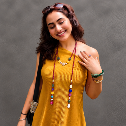 Bohemian Style Multi-Stone Handcrafted Gemstone Lariat Set