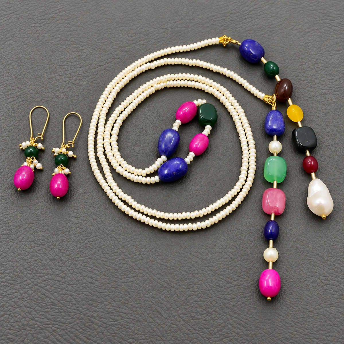 Multicolor Gemstone single layer  Beaded Boho Lariat Necklace