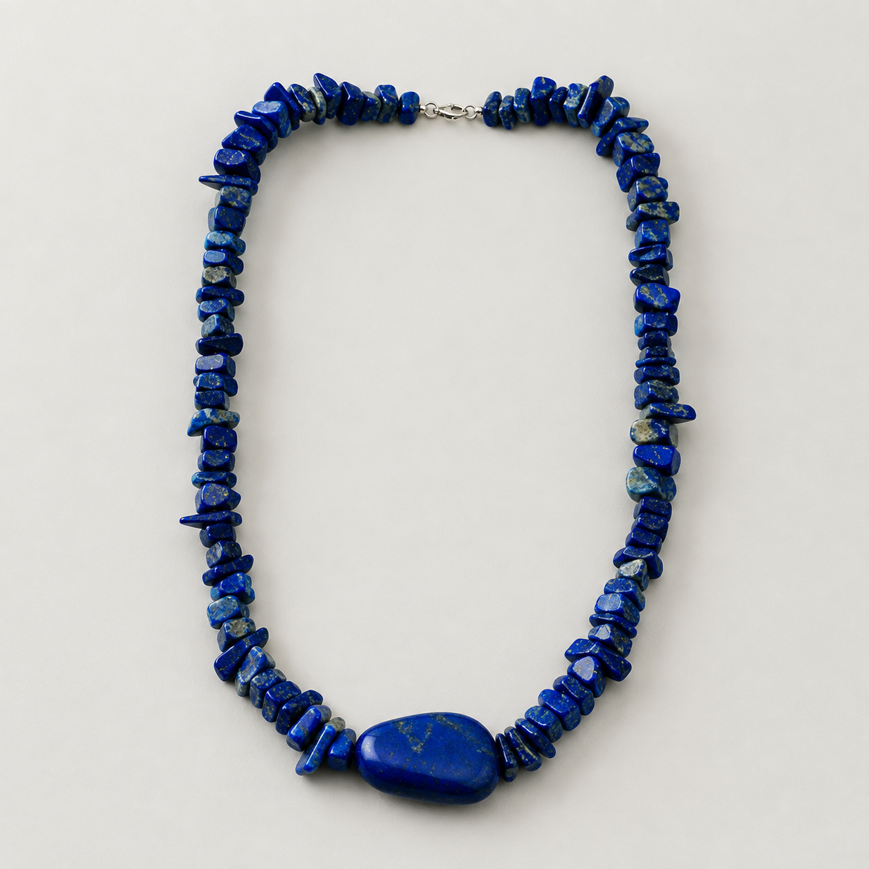 Natural Lapis Lazuli Chip Bead Necklace | Tumbled Center Stone