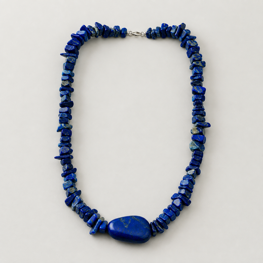 Natural Lapis Lazuli Chip Bead Necklace | Tumbled Center Stone