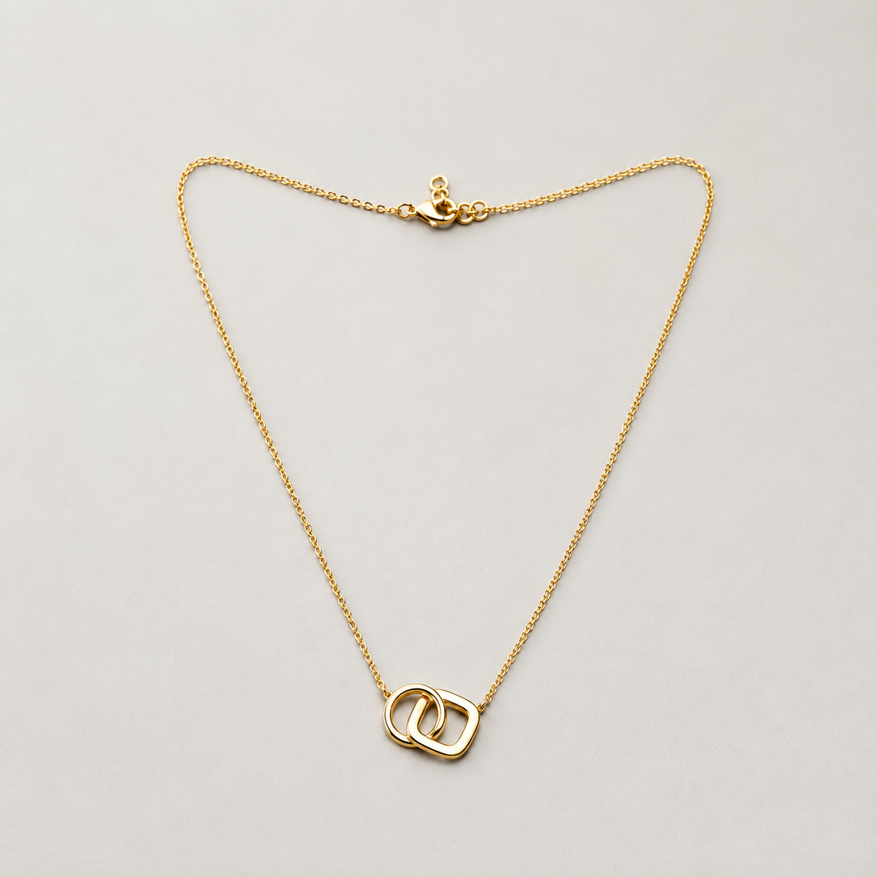 Minimalist Circle & Square Interlocking Pendant | 18K Gold Plated
