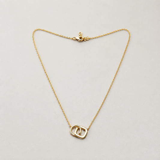 Minimalist Circle & Square Interlocking Pendant | 18K Gold Plated