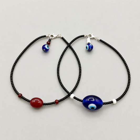Protection Evil Eye & Red Bead Anklet Combo | Delicate Black Jewelry