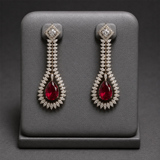 Glamorous Ruby Red Teardrop Dangle Earrings for Women