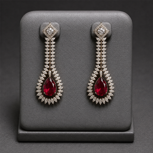 Glamorous Ruby Red Teardrop Dangle Earrings for Women