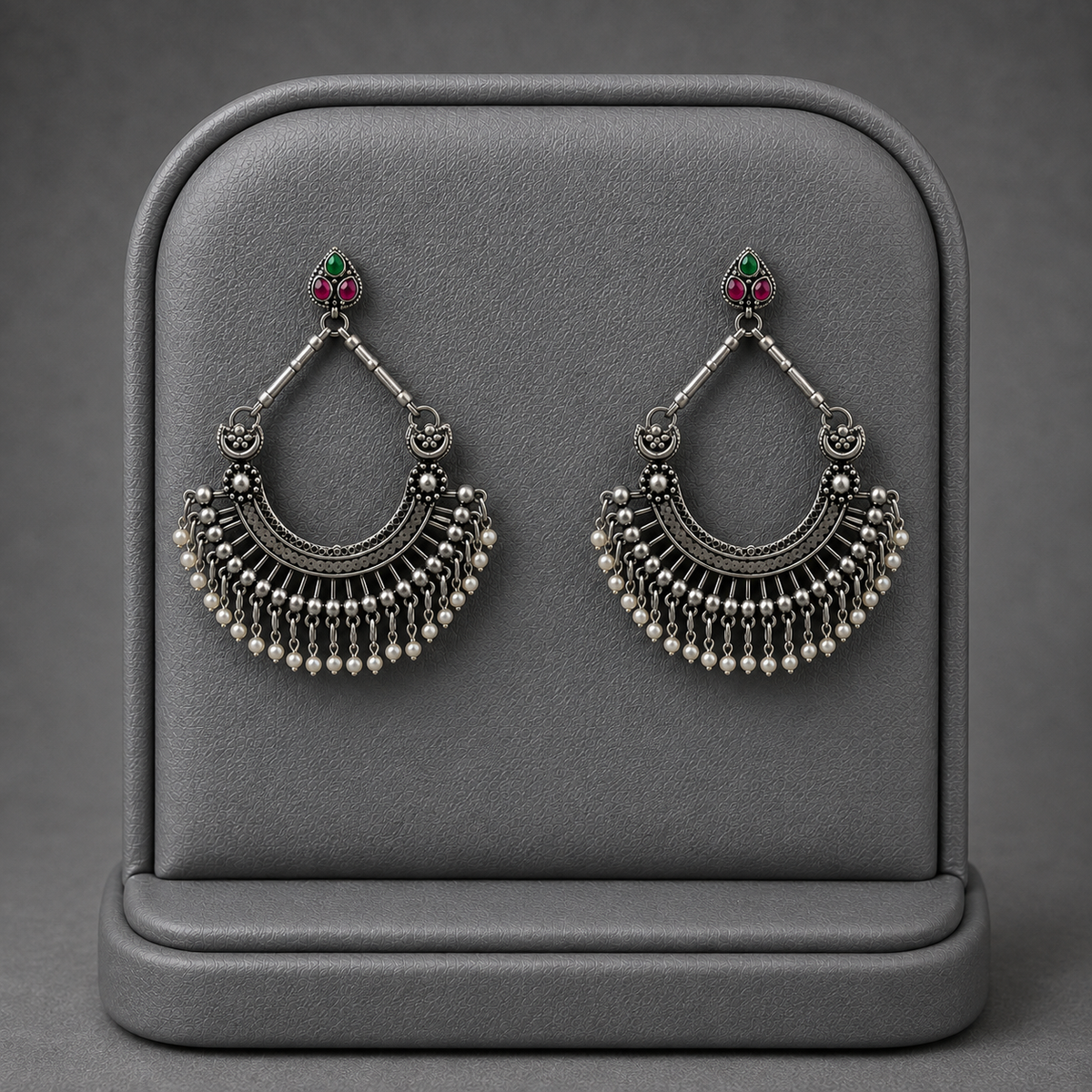 Vintage Style Silver Tone Chandbali Hoop Earrings for Women